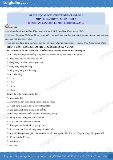 Đề thi học kì 1 KHTN 9 Cánh diều - Đề số 2